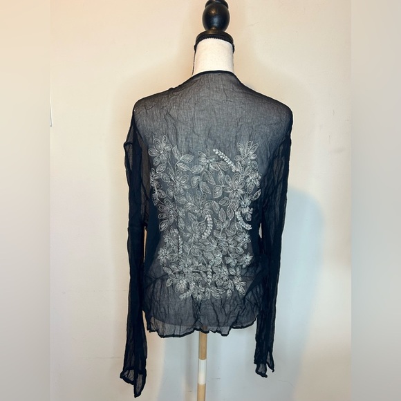 VTG Didier Parakian Sheer Black Floral Embroidered Mesh Cardigan Jacket Sz 46 - Picture 3 of 6